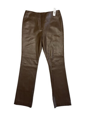 Vintage Y2K City DKNY Womens Size 4 NWTF 100% Brown Leather Pants Biker Punk